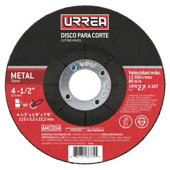 DISCO ABRASIVO TIPO 27 PARA METAL 4-1/2"X1/8" URREA (AMCD04)